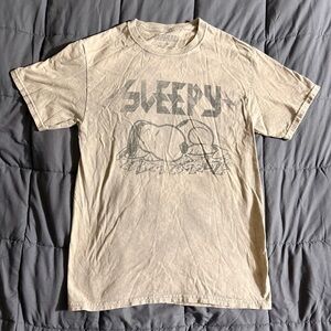 Unisex Small Peanuts Snoopy Sleepy Napping Metal Rock Beige Distressed T-Shirt